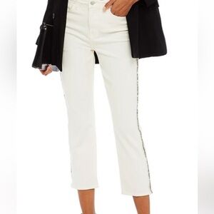 L'agence Nadia Jeans 24 High Rise Cropped Straight Stretch Pant Metallic Striped